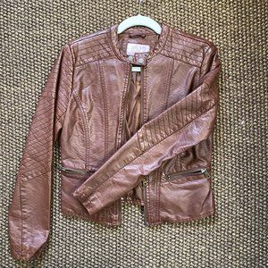 Xhilaration Brown Faux Leather Moto Bomber Jacket with Pockets Size Small
